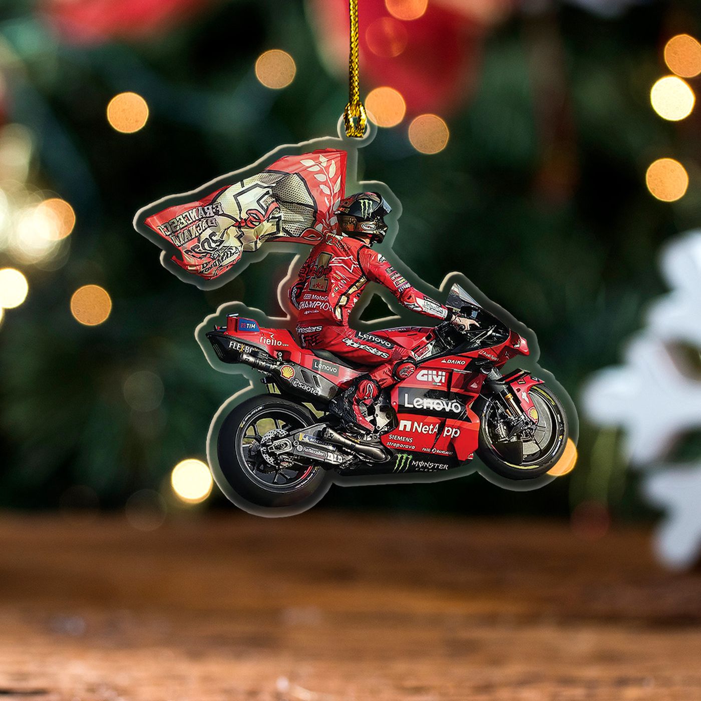 Ducati Lenovo Team x Francesco Bagnaia Custom Shape Clear-sided Acrylic Ornament  – Gift for Christmas Day