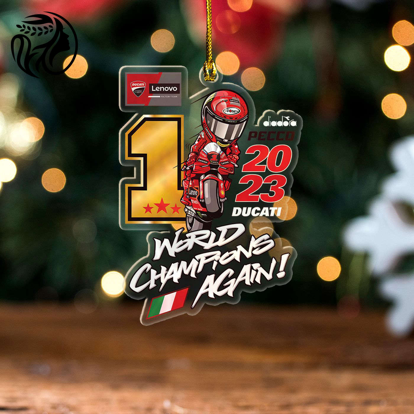 Ducati Lenovo Team x Francesco Bagnaia Custom Shape Clear-sided Acrylic Ornament  – Gift for Christmas Day