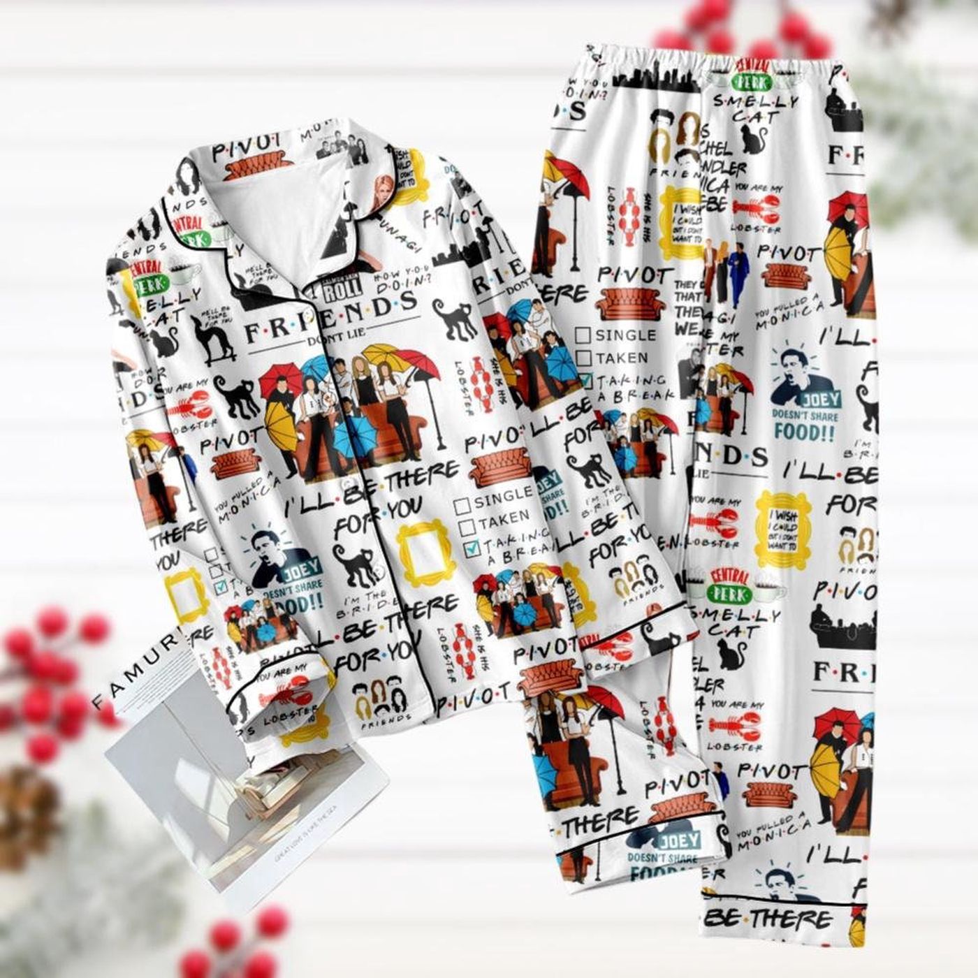 Friends Pajamas Set: Chandler Bing Holiday & TV Sitcom Christmas PJs with Movie Quotes Shirt