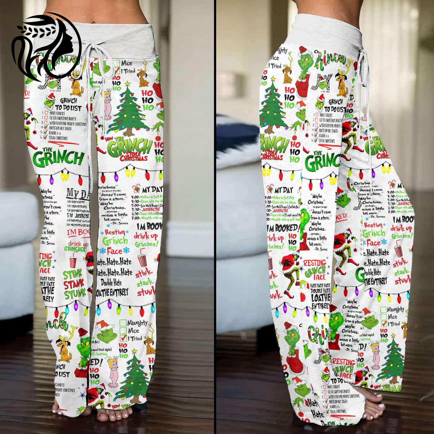 Grinch High-Waisted Straight-Leg Trousers  - Gift for Women