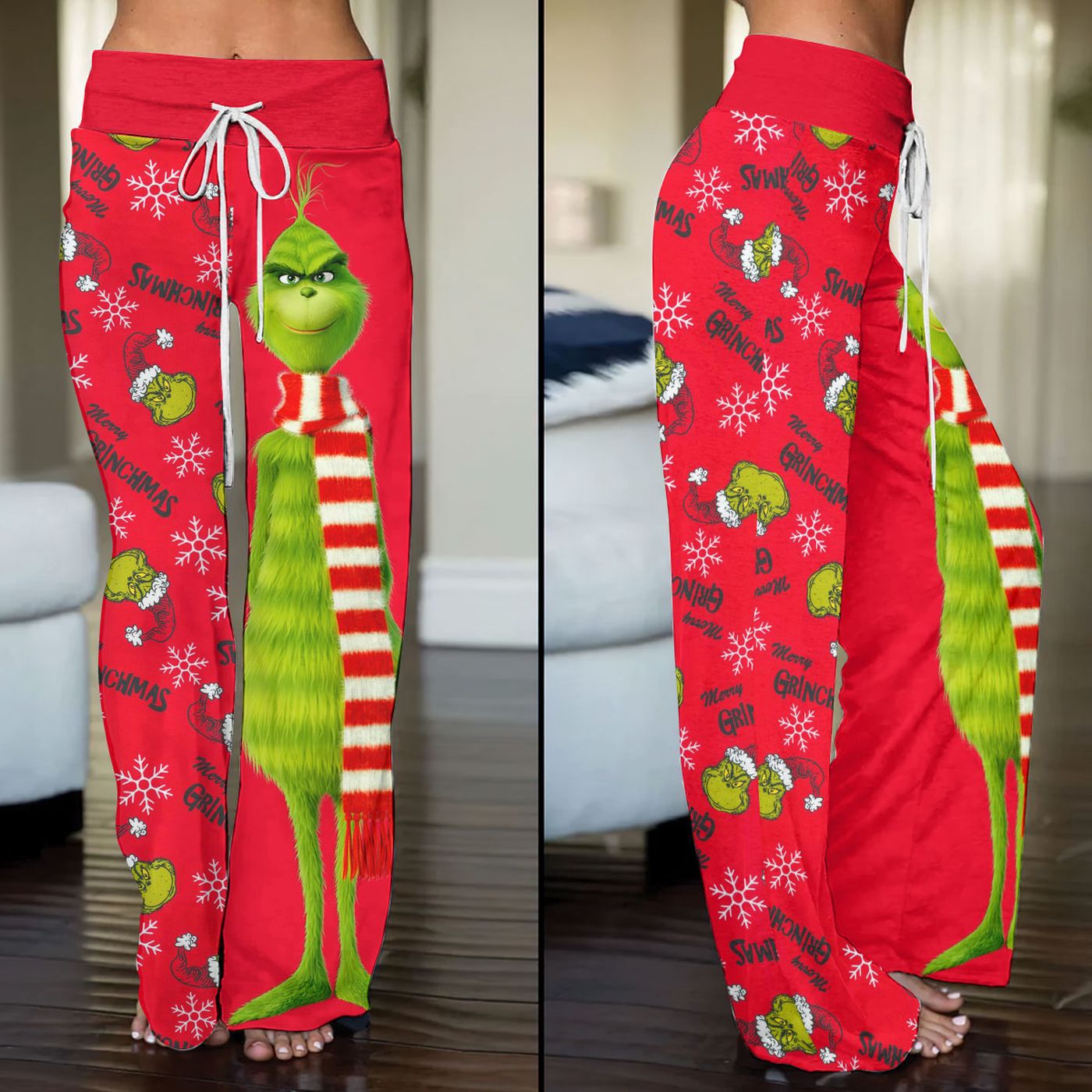 Grinch High-Waisted Straight-Leg Trousers  – Gift for Women.2