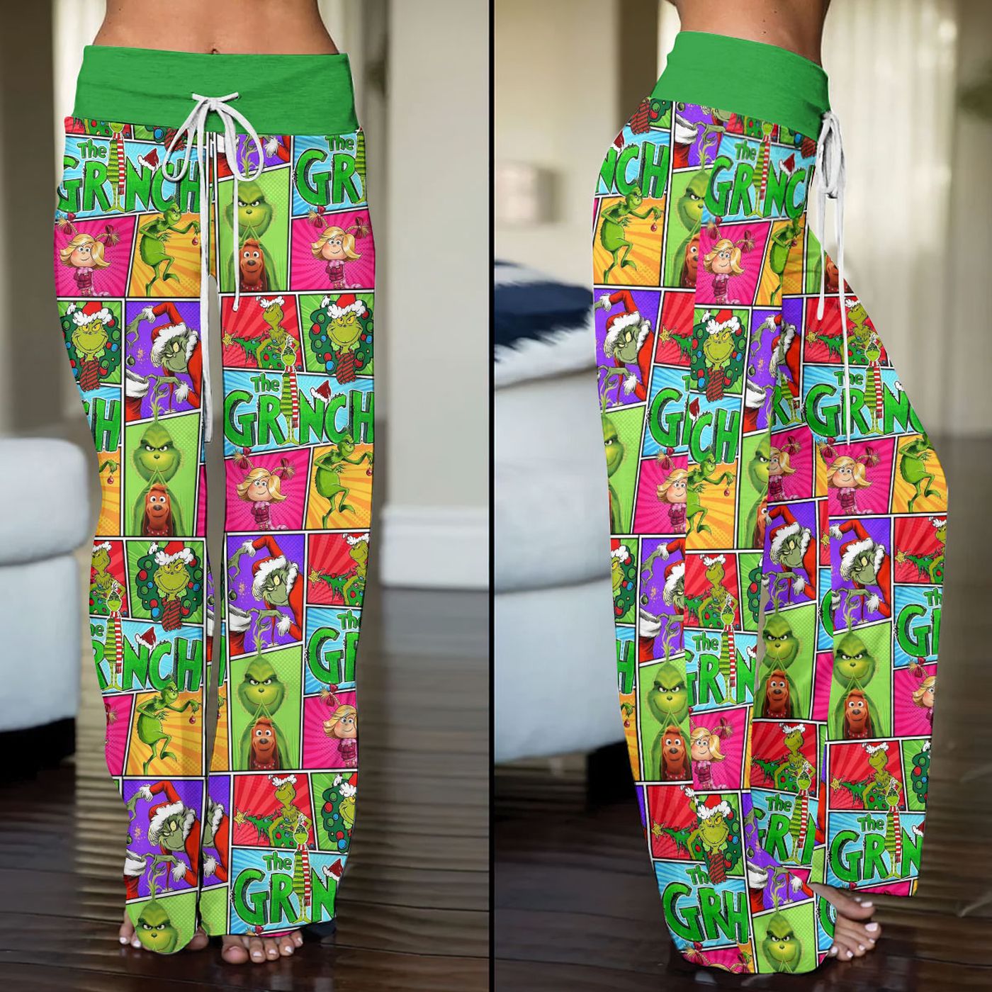 Grinch High-Waisted Straight-Leg Trousers  – Gift for Women