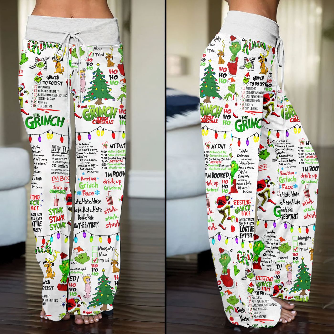 Grinch High-Waisted Straight-Leg Trousers  – Gift for Women