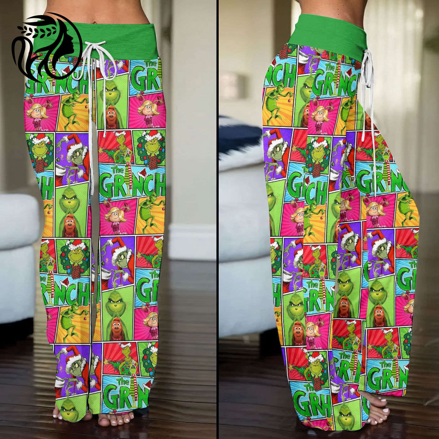 Grinch High-Waisted Straight-Leg Trousers  - Gift for Women