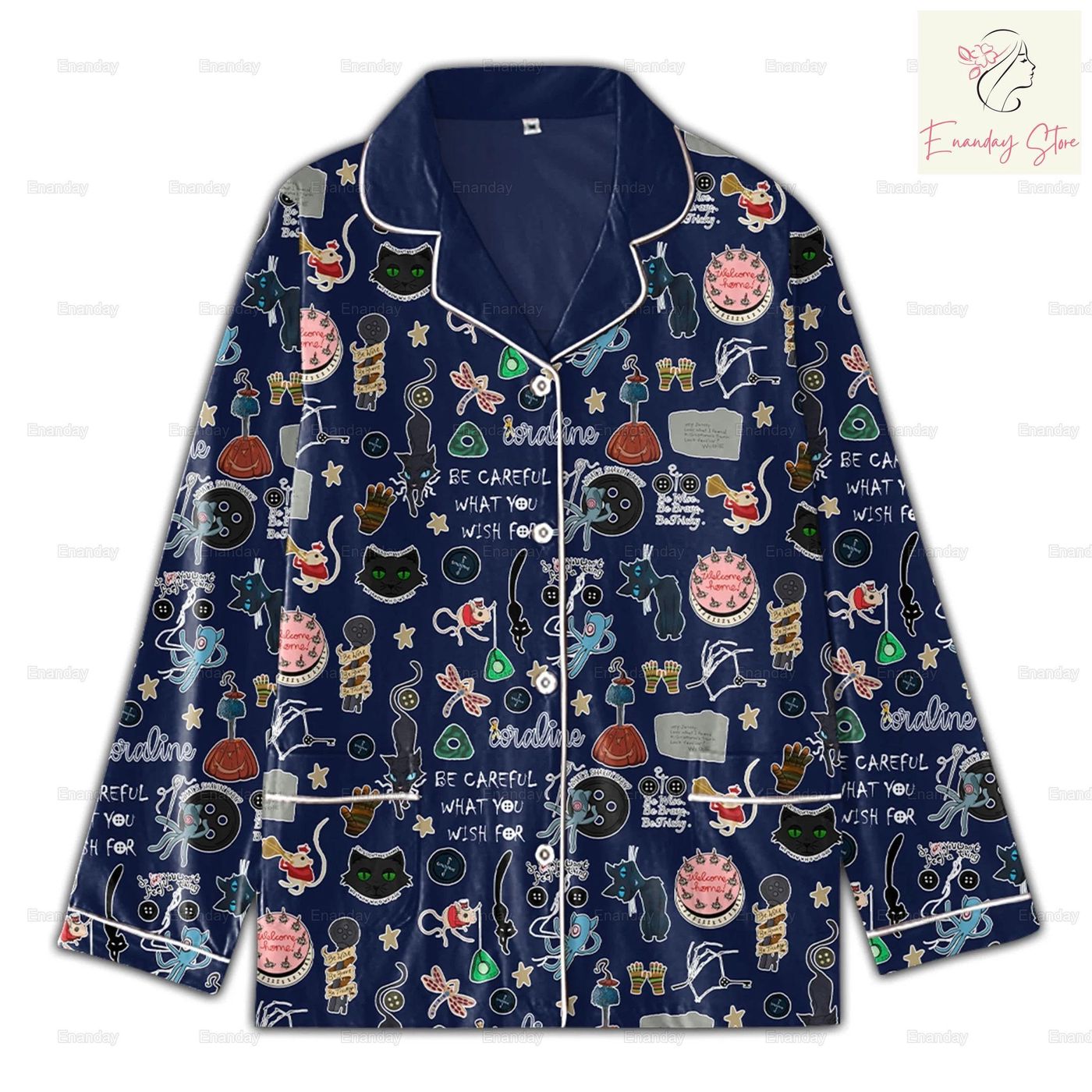 Halloween Coraline Pajamas Set Spooky Movie Shirt & Button Eyes Shirt – Perfect for Horror Lovers!