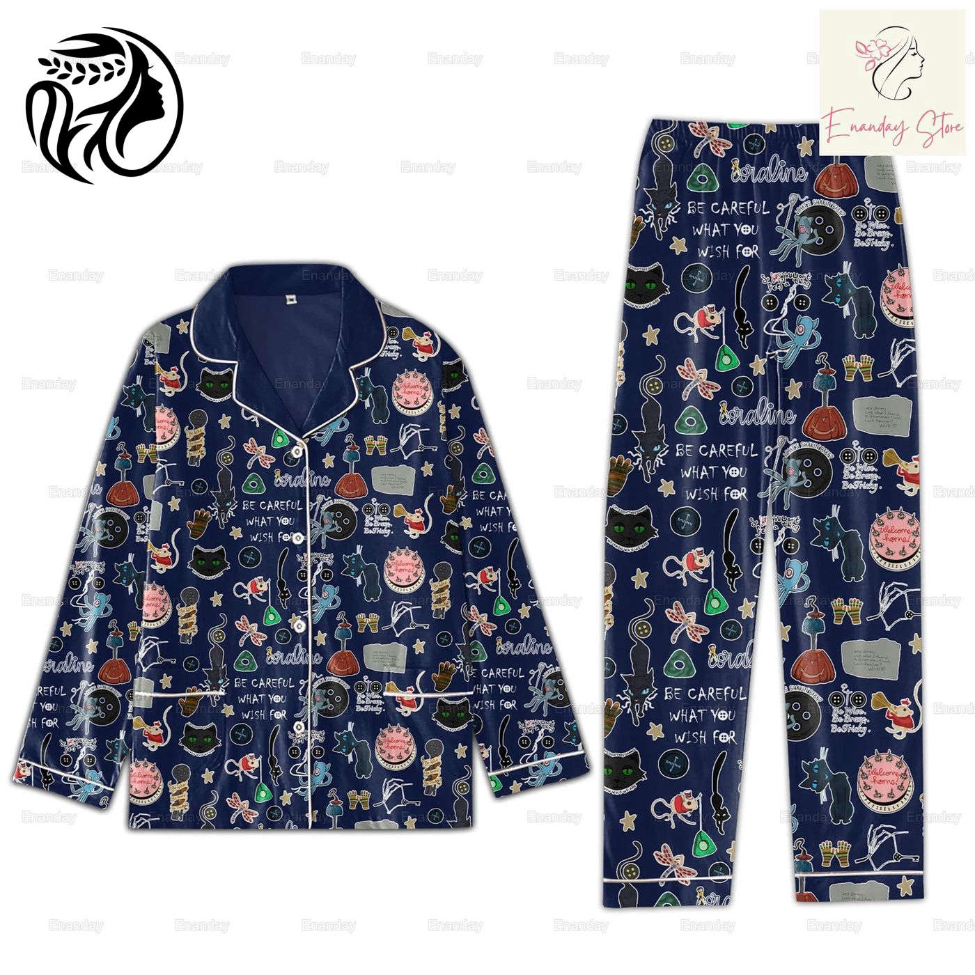 Halloween Coraline Pajamas Set Spooky Movie Shirt & Button Eyes Shirt – Perfect for Horror Lovers!