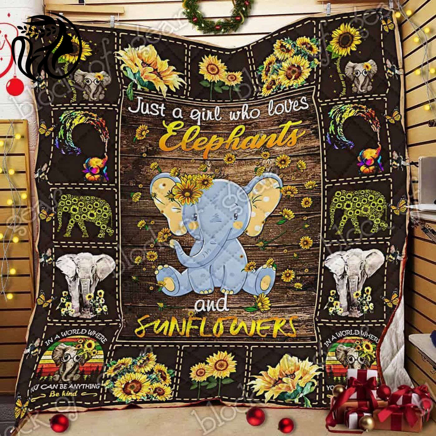 Adorable Customized 3D Elephant and Sunflower Quilt for Elephant and Nature Lovers!
