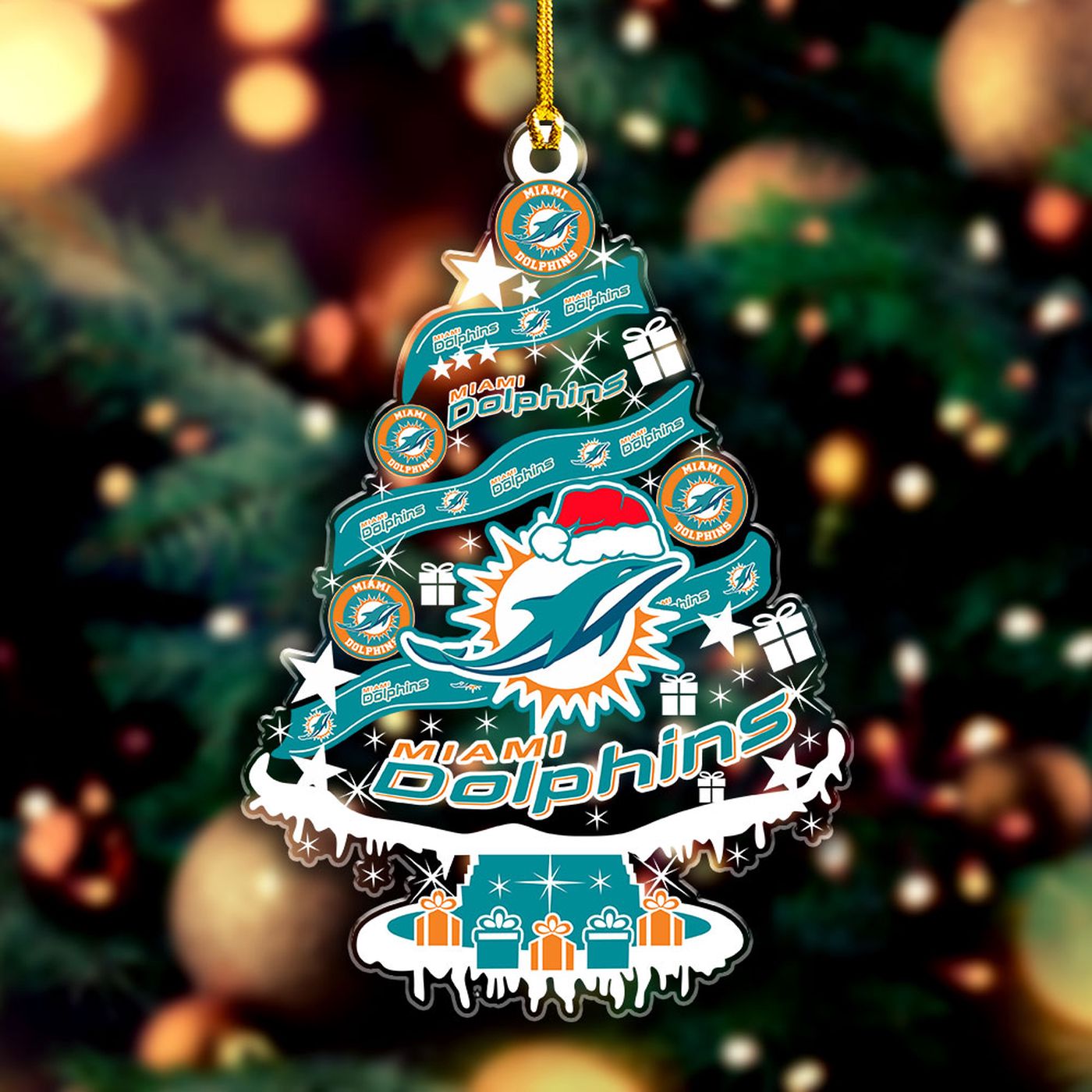 Miami Dolphins Custom Shape Clear 1-sided Acrylic Ornament