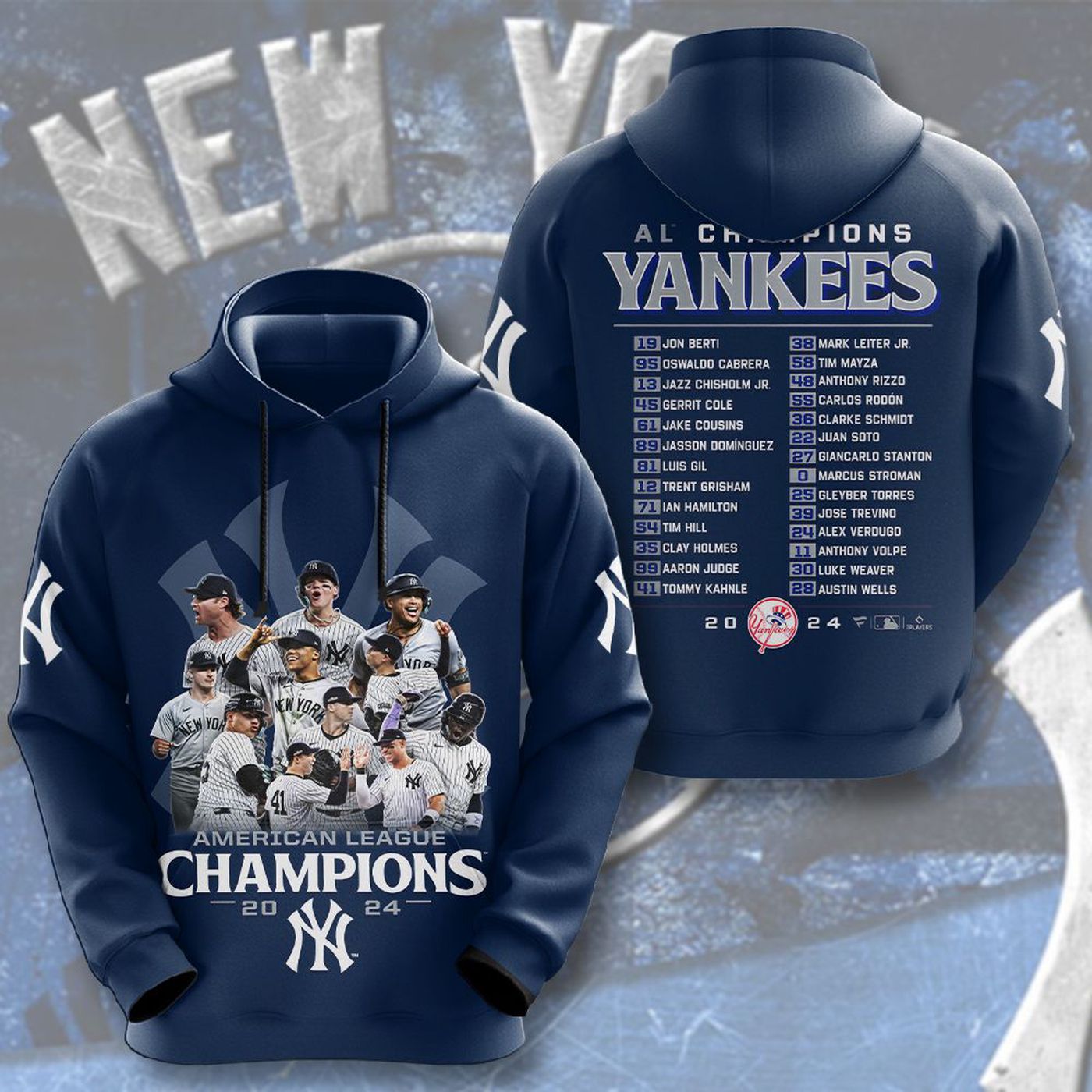 New York Yankees 2024 American League Champions Kits ST2452 3d Printed Hoodie 3d Printed Hoodie