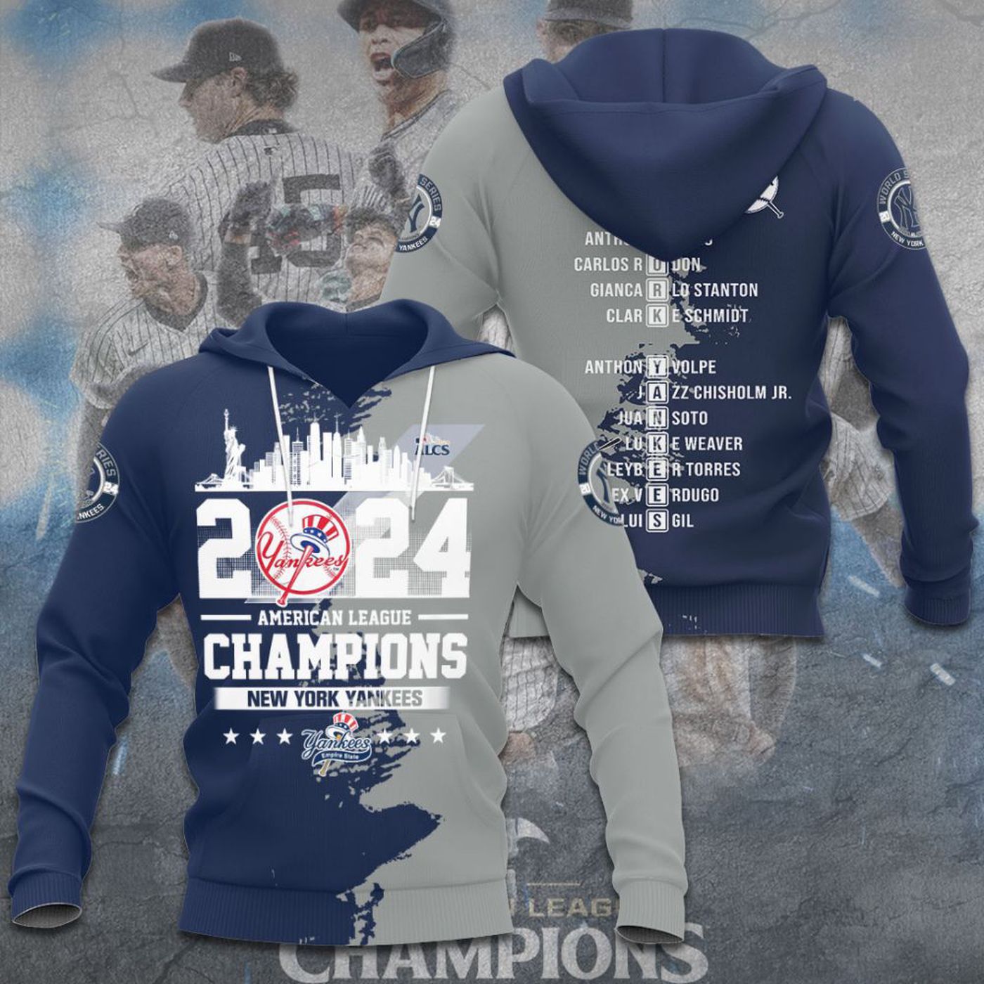 New York Yankees 2024 American League Champions Kits ST2455 3d Printed Hoodie 3d Printed Hoodie