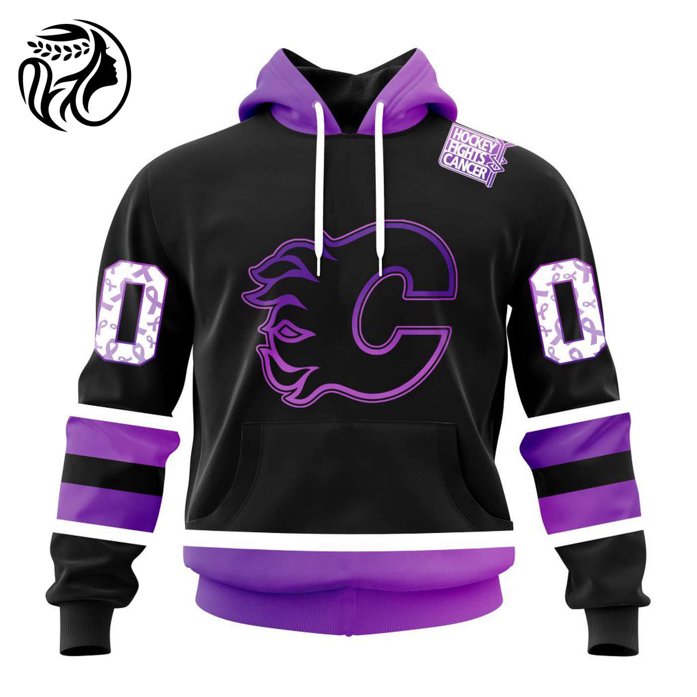 NHL Calgary Flames Special Black Hockey Fights Cancer Kits ST2301 3d Printed Hoodie 3d Printed Hoodie