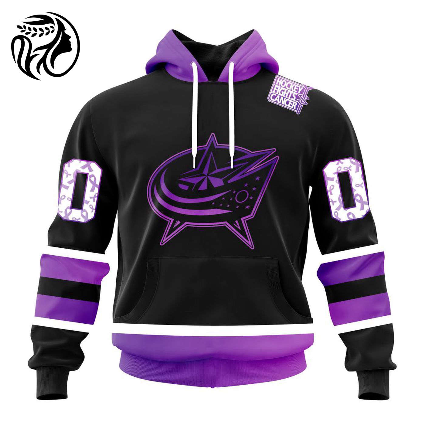 NHL Columbus Blue Jackets Special Black Hockey Fights Cancer Kits ST2301 3d Printed Hoodie 3d Printed Hoodie