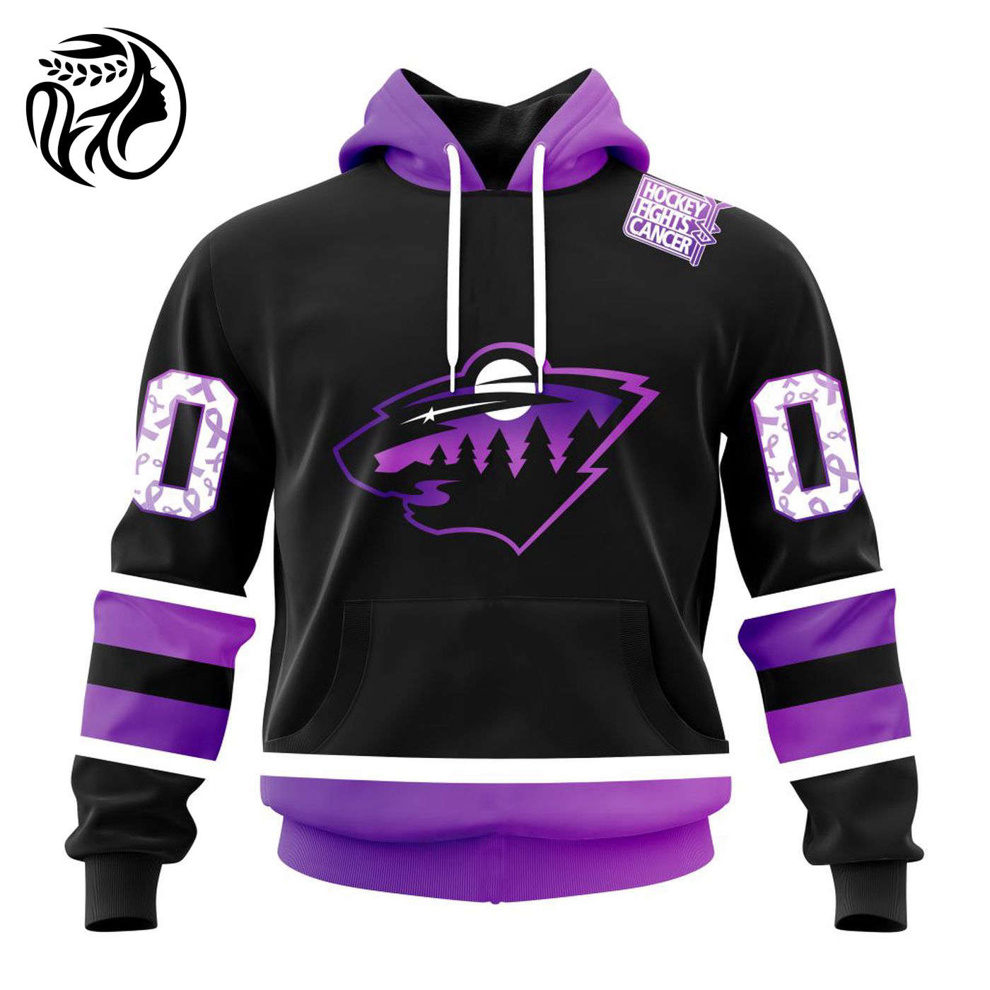 NHL Minnesota Wild Special Black Hockey Fights Cancer Kits ST2301 3d Printed Hoodie 3d Printed Hoodie