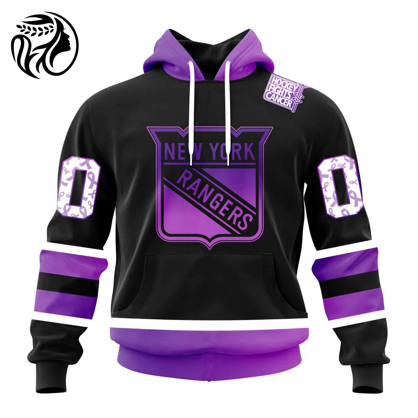 NHL New York Rangers Special Black Hockey Fights Cancer Kits ST2301 3d Printed Hoodie 3d Printed Hoodie