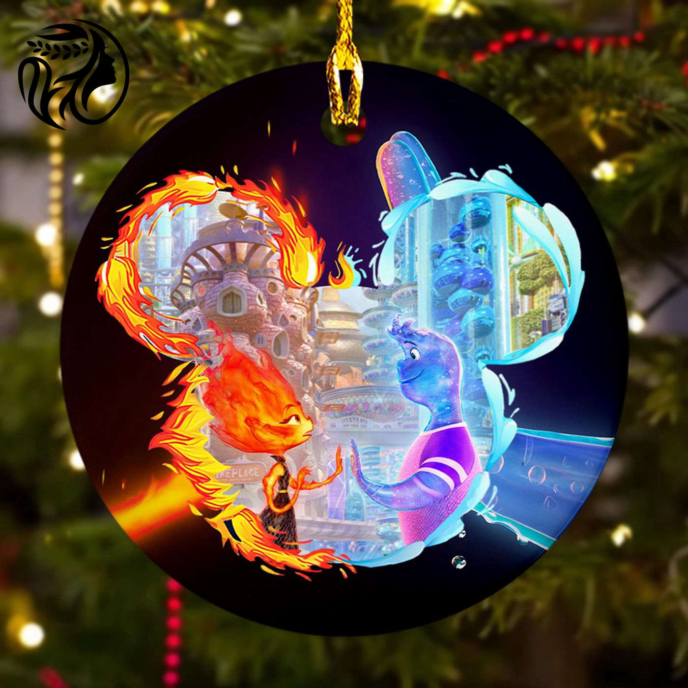 Customized Ice and Fire Christmas Ornament: Funny Mouse Ear Decor 2024 – Perfect Element Movie Gift for Kids!