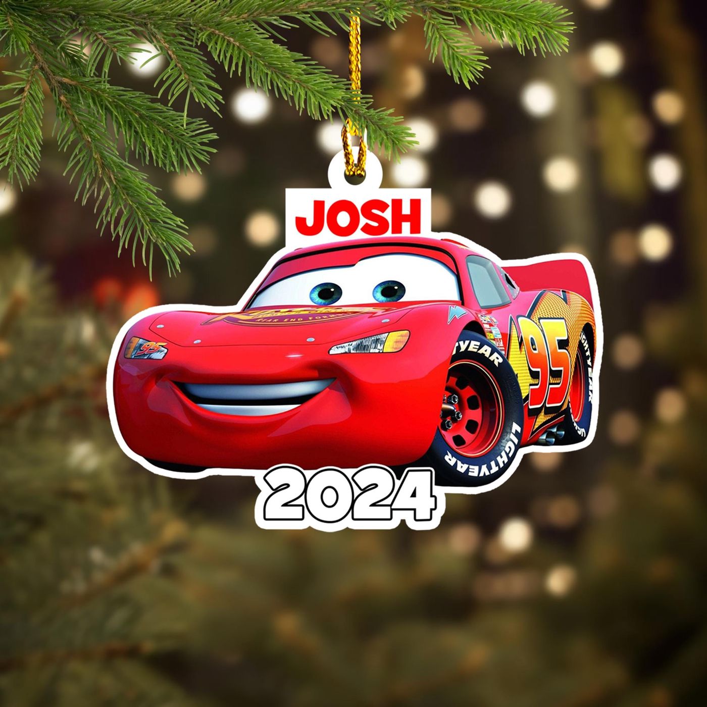 Customized Lightning Car Christmas Ornament – Personalized 2024 Tree Decor for Kids Red Car Gift – Xmas Movie Decoration