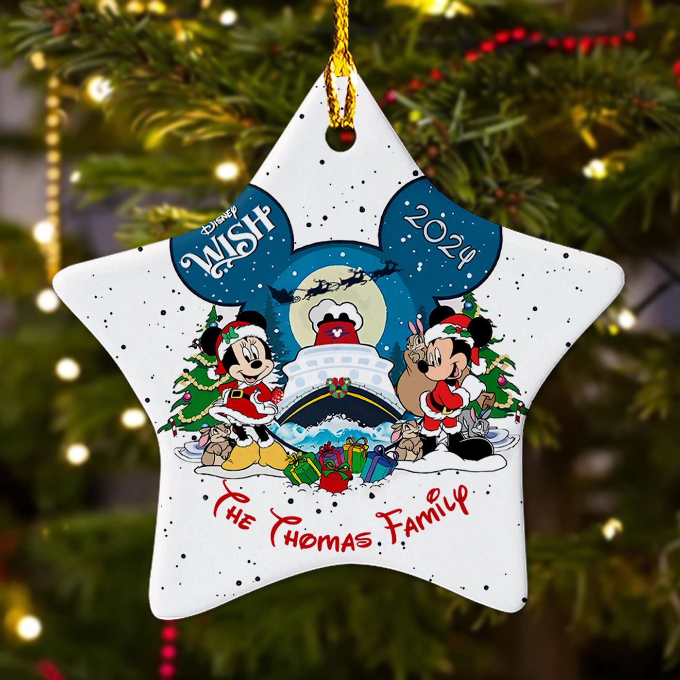Customized 2024 Ornament: Personalized Mouse Couple on Cruise Ship – Unique Xmas Gift