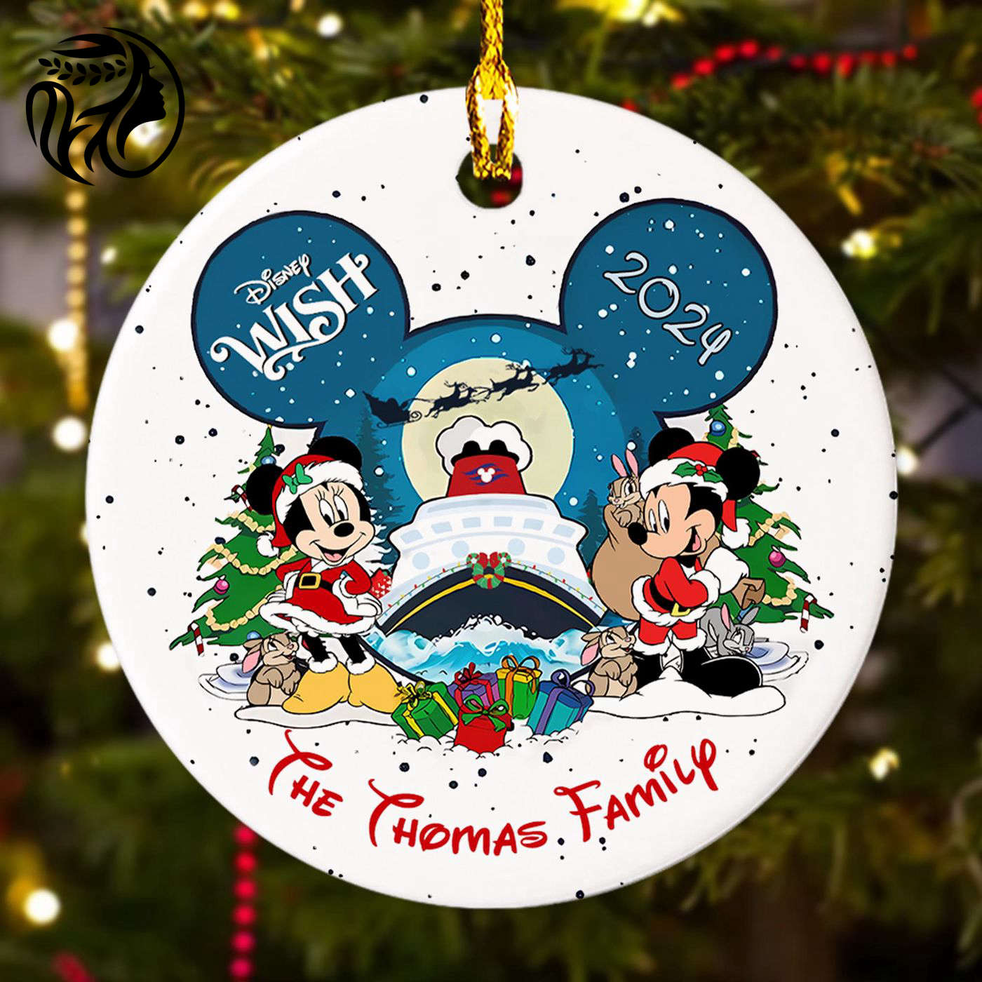 Customized 2024 Ornament: Personalized Mouse Couple on Cruise Ship – Unique Xmas Gift