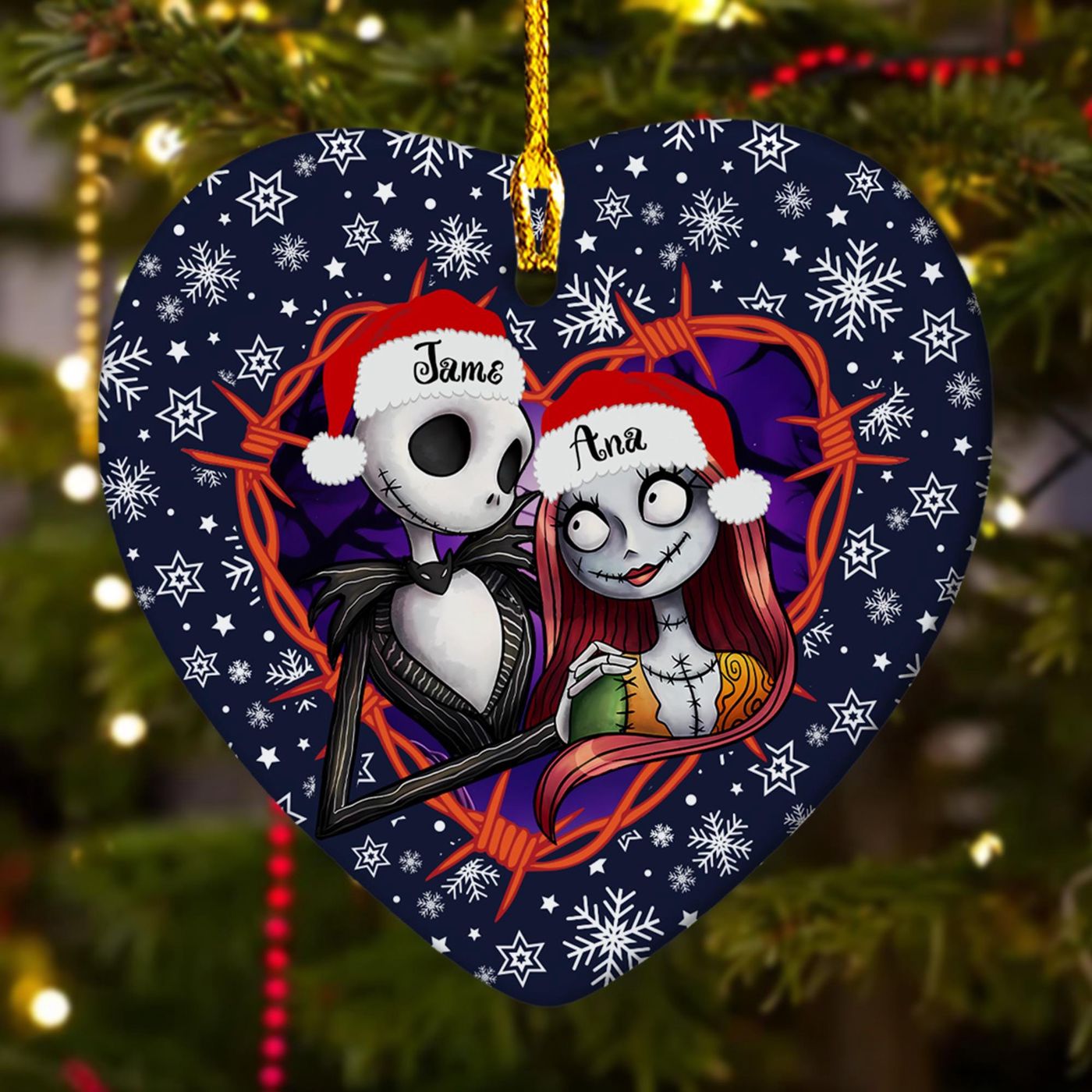 Customized Scary Couple Santa Hat Ornament: Nightmare Animated Xmas Decor 2024 Gift