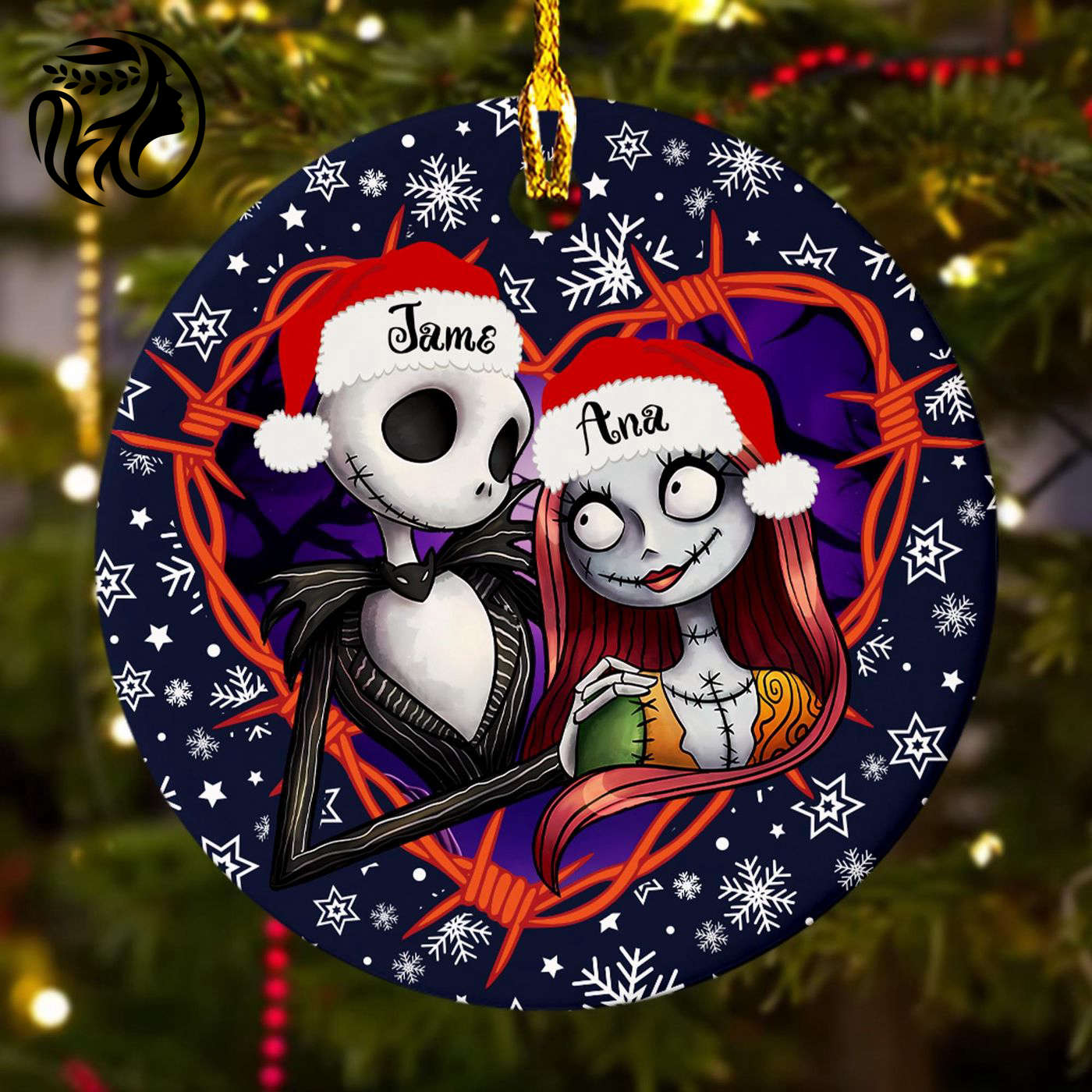 Customized Scary Couple Santa Hat Ornament: Nightmare Animated Xmas Decor 2024 Gift