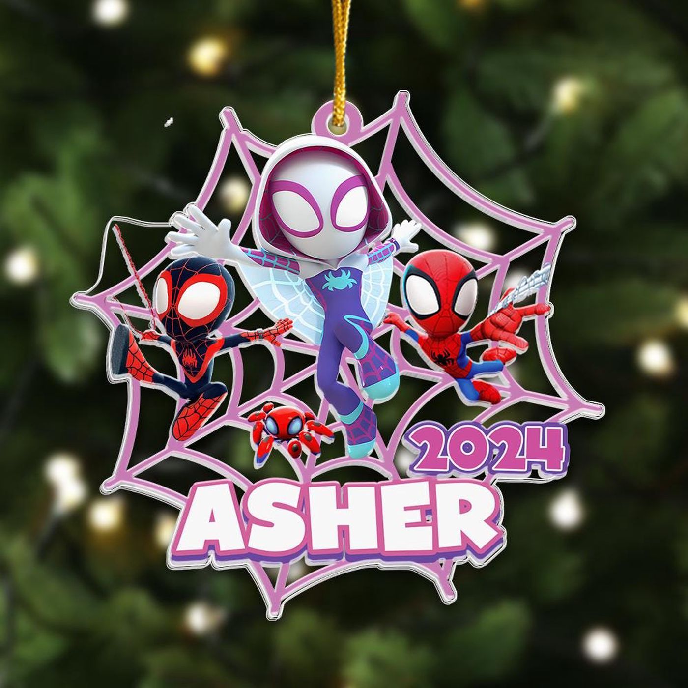 Custom Spider Character Christmas Ornament 2024 – Superhero Spider Team Decor Perfect Gift for Kids