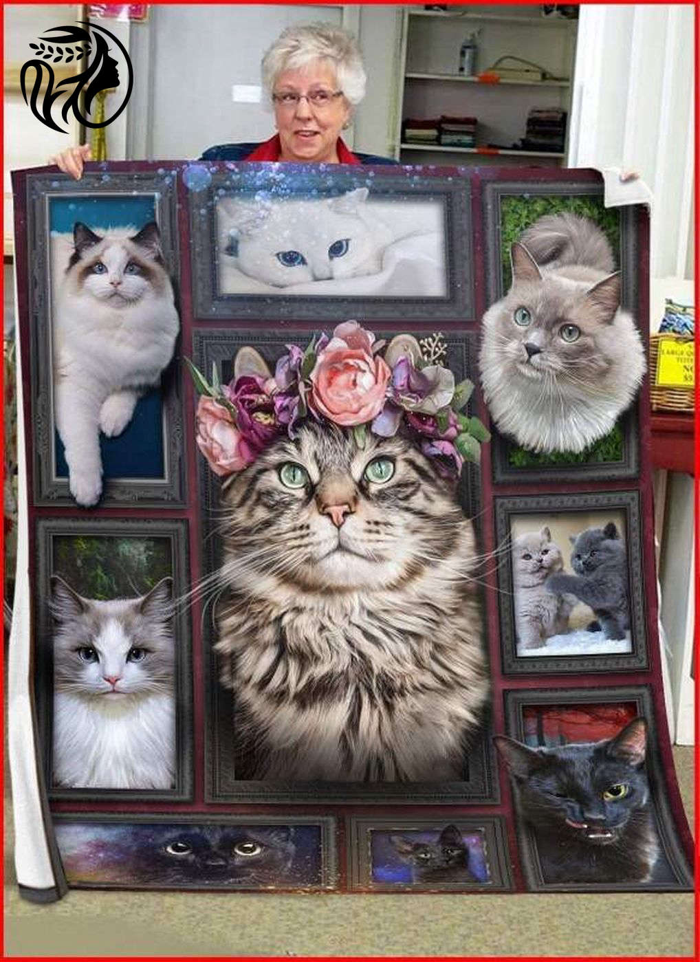 Customized Rosie Flowers Cat 3D Quilt – Personalized Pet Bedding for Cat Lovers