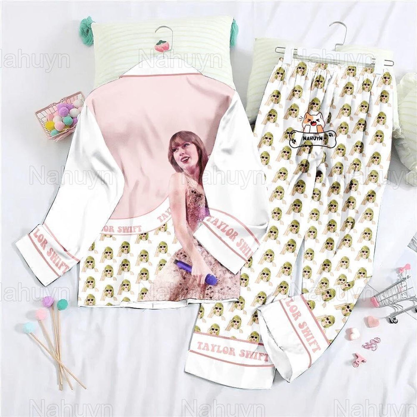 Merry Swiftmas Pajama Set: Taylor Swift Button Down Pajamas with Eras Tour Theme for a Festive Christmas!