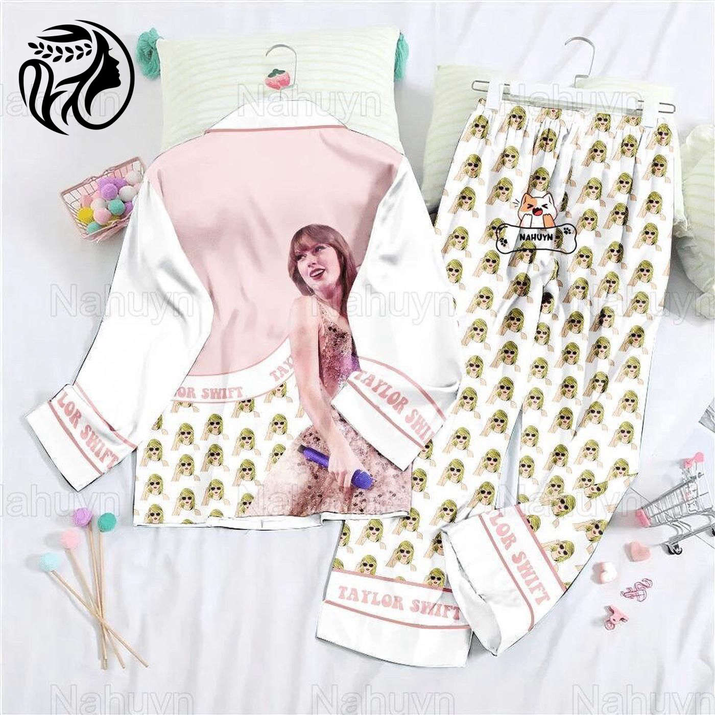 Merry Swiftmas Pajama Set: Taylor Swift Button Down Pajamas with Eras Tour Theme for a Festive Christmas!