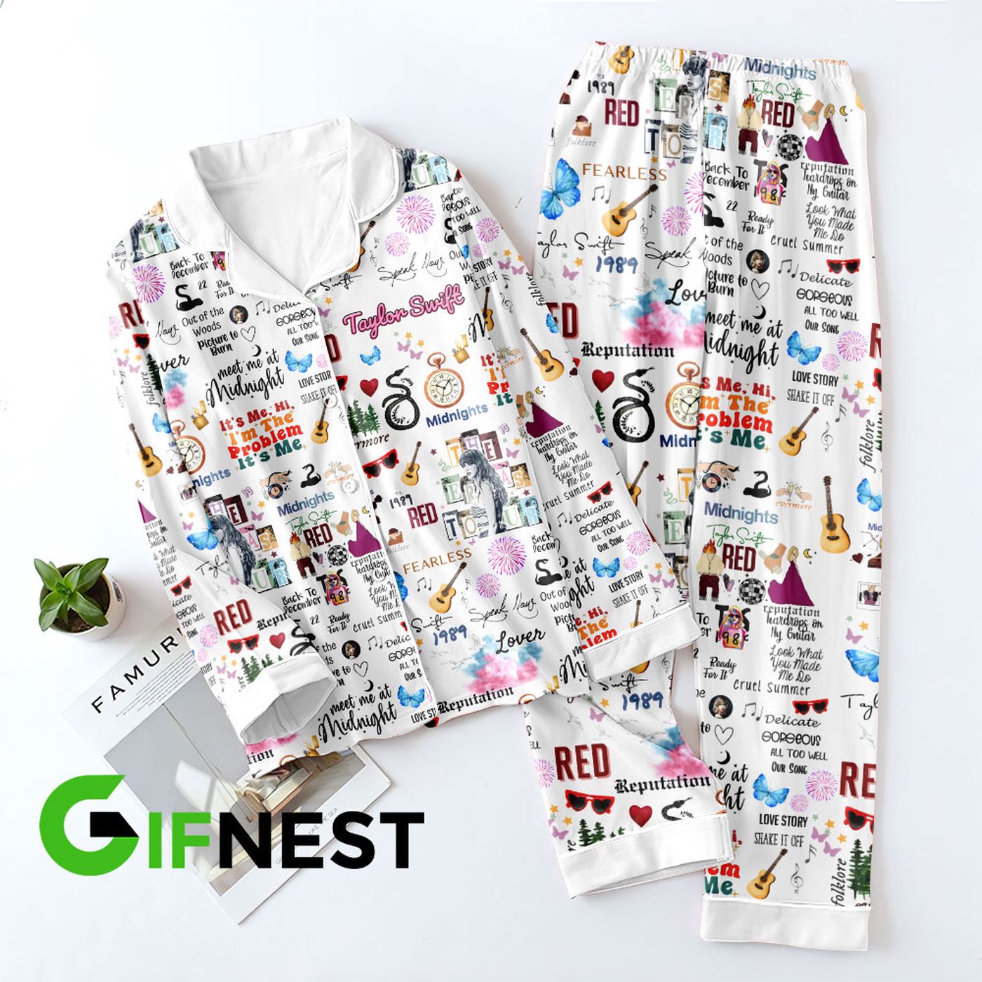 Stylish Taylor Swift Button Down Pajamas Set – VANDH 252: Comfortable Sleepwear for Women
