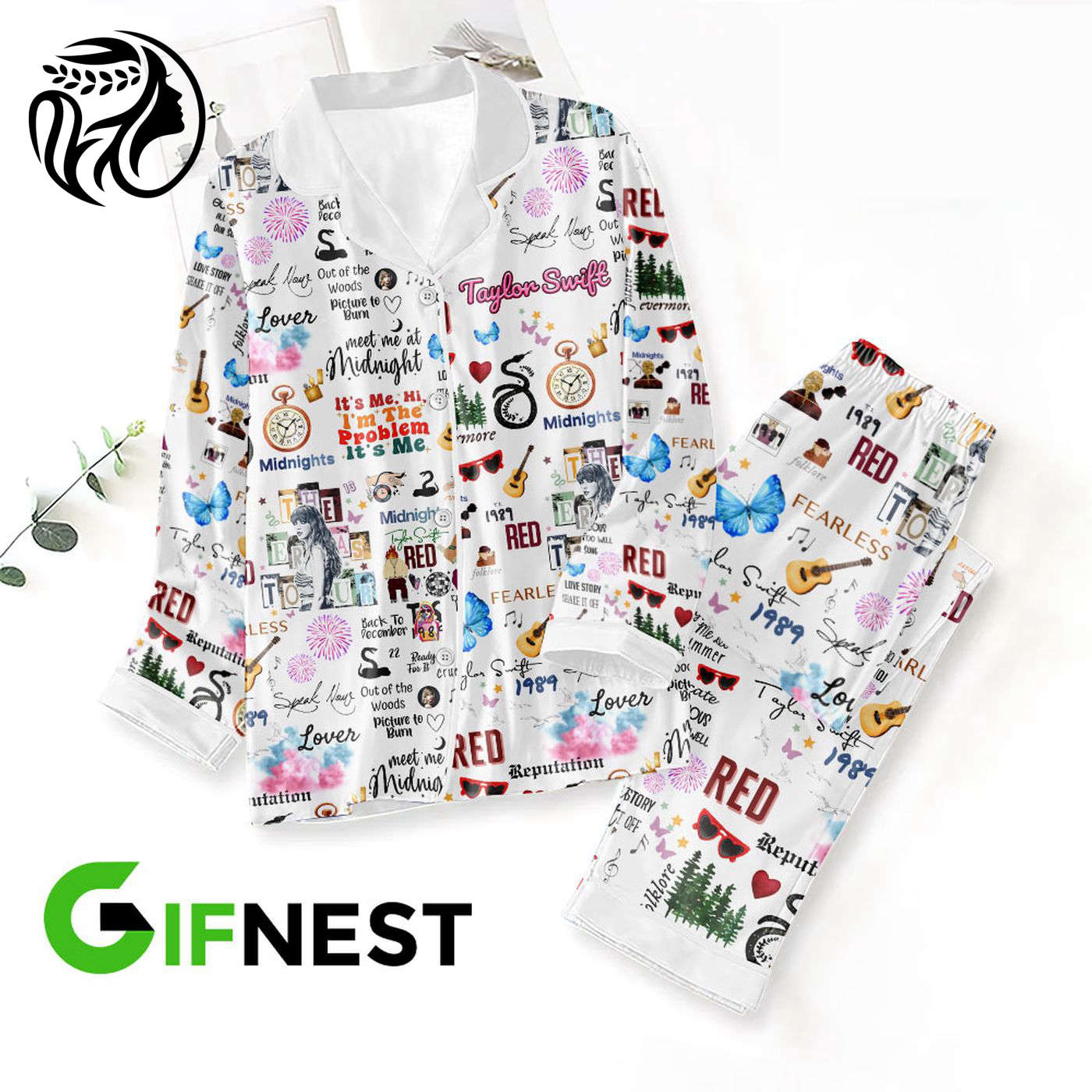 Stylish Taylor Swift Button Down Pajamas Set - VANDH 252: Comfortable Sleepwear for Women