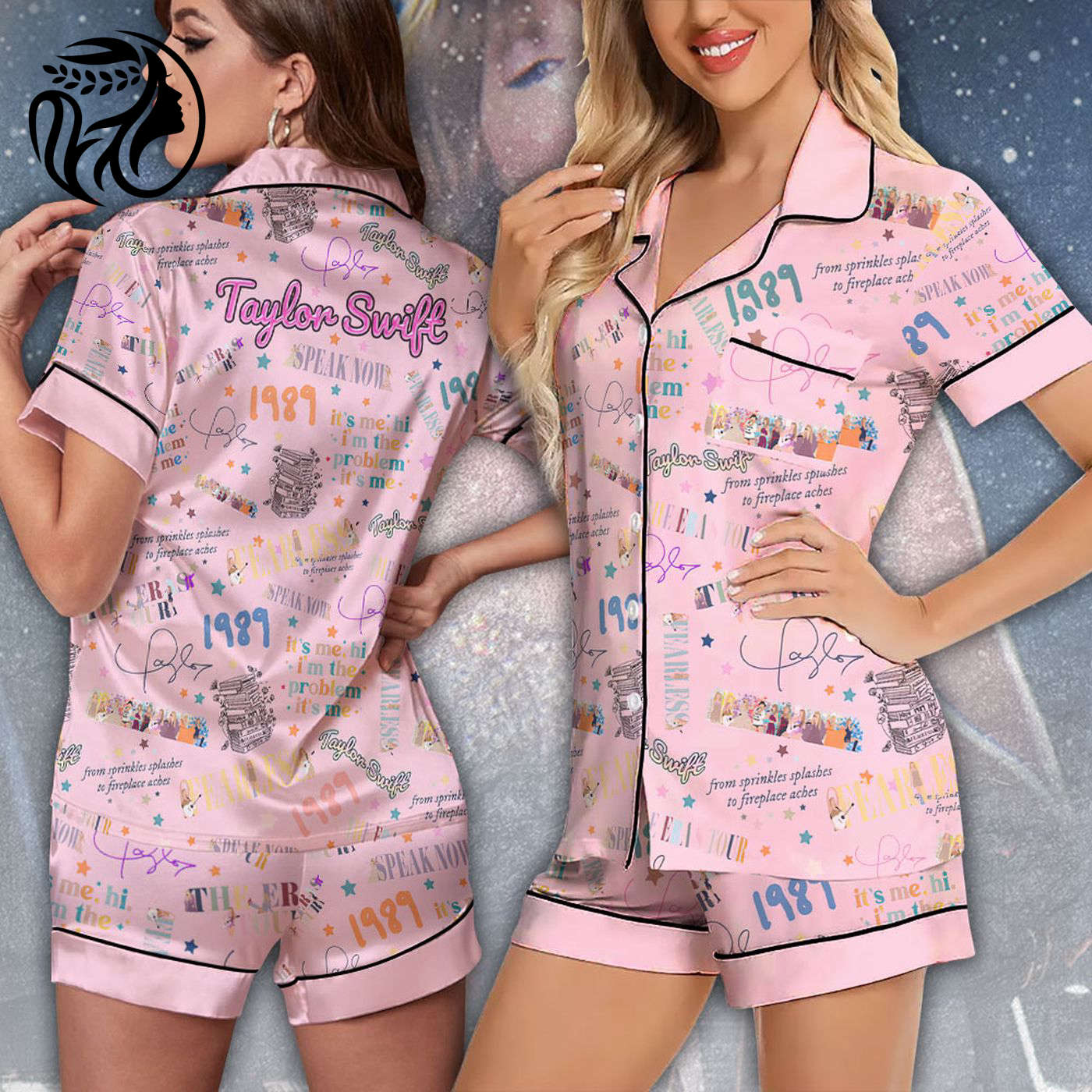 Stylish Taylor Swift Imitation Silk Pajama Set – Short Sleeve VANDH 821