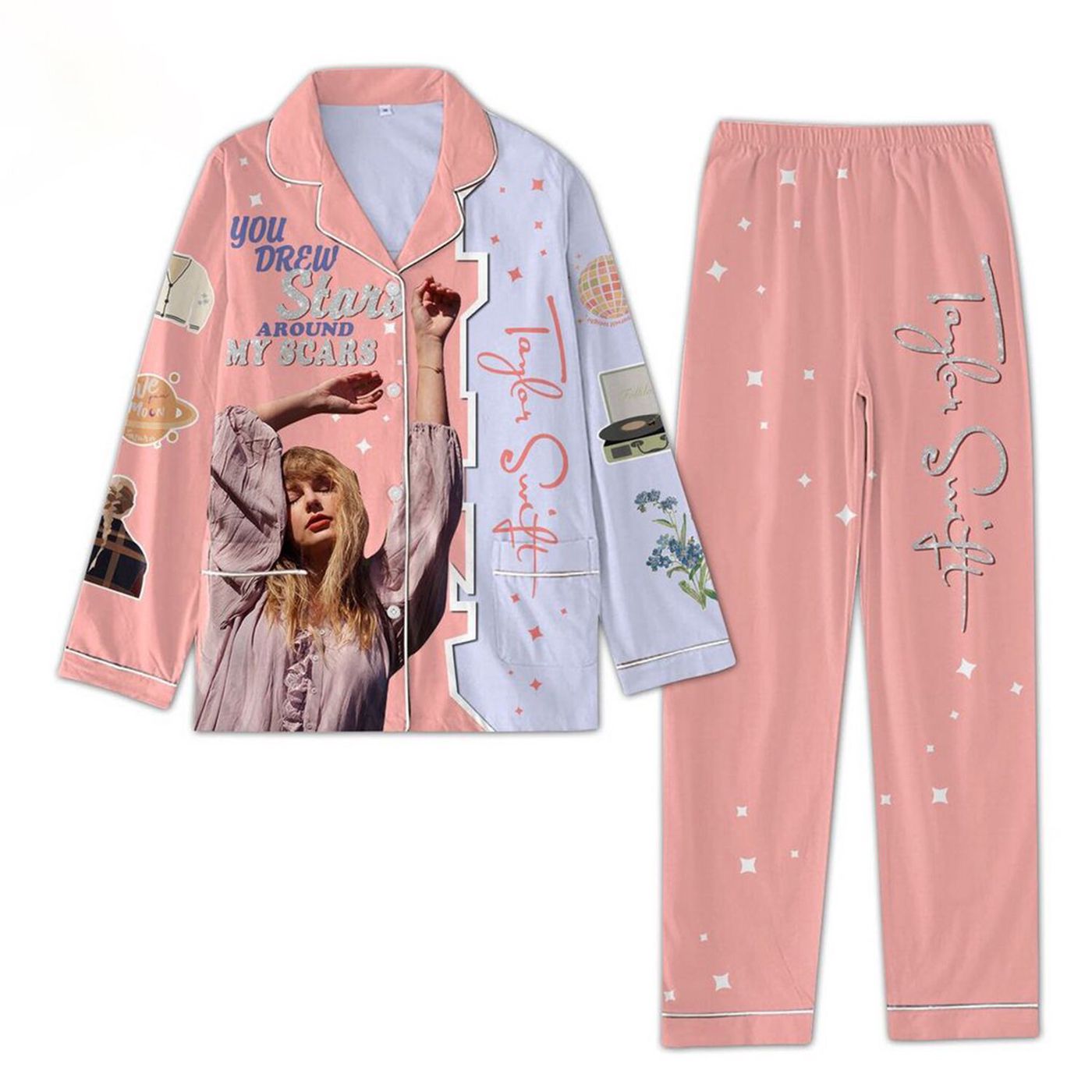 Taylor You Drew Stars Around My Scars Pink Pajamas Set – Eras Tour Women s PJs for Party