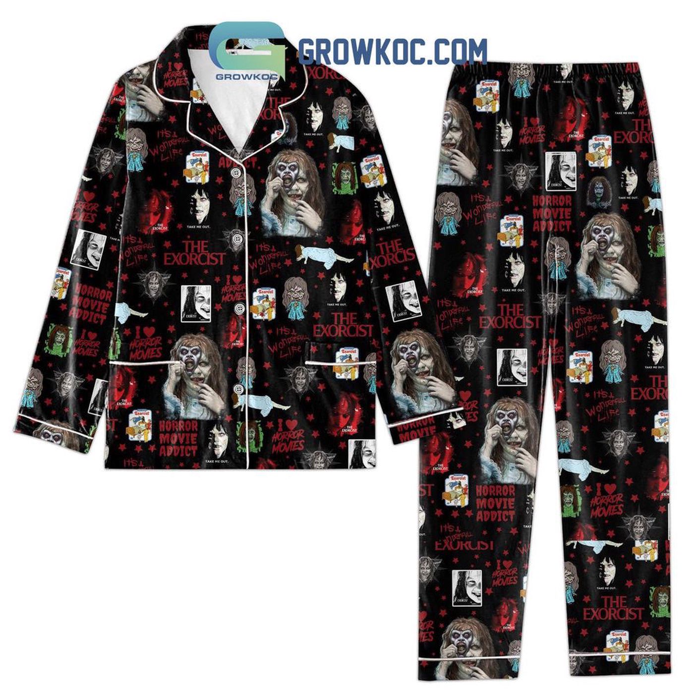 The Exorcist I Love Horror Movies Pajamas Set – Embrace the Scary with It s A Wonderful Life Design!