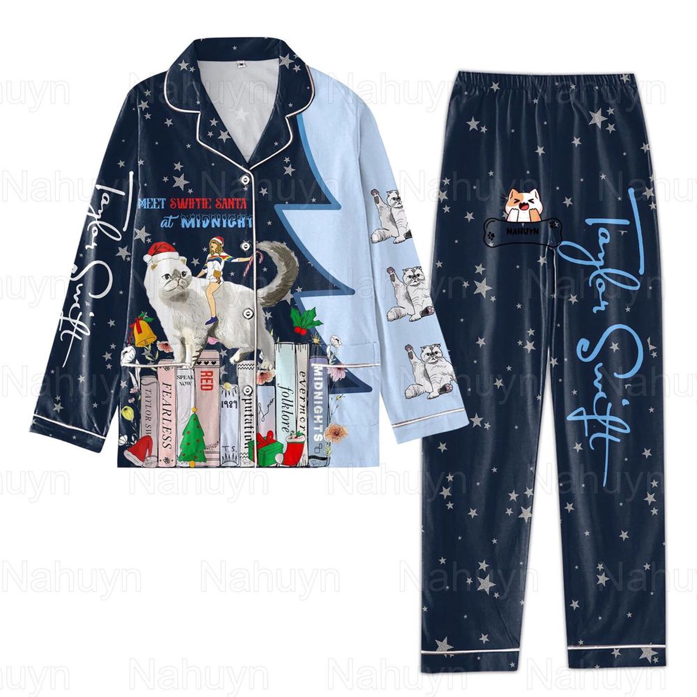 Taylor Swift Christmas Pajamas Set: TLWS Eras Tour Button Down & Music Party PJ s