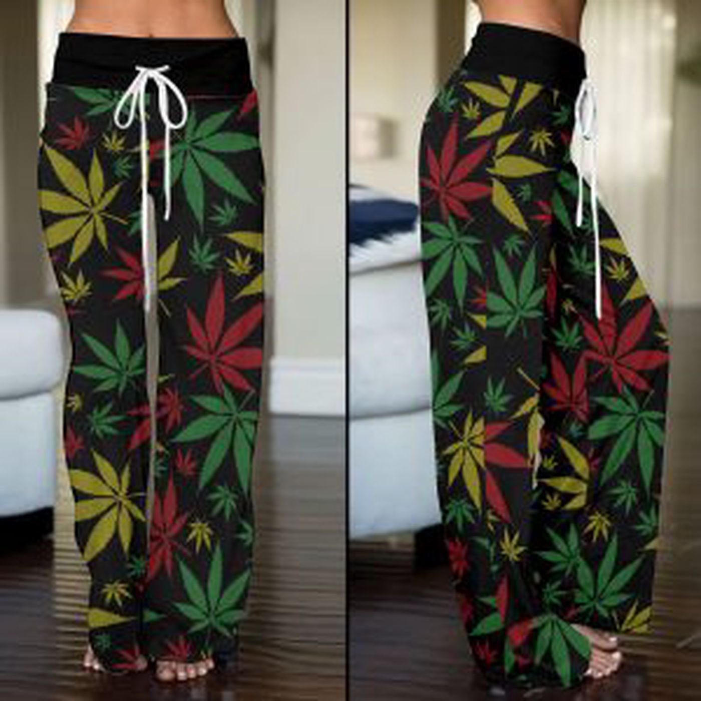 Weed High-Waisted Straight-Leg Trousers  – Gift for Women.1