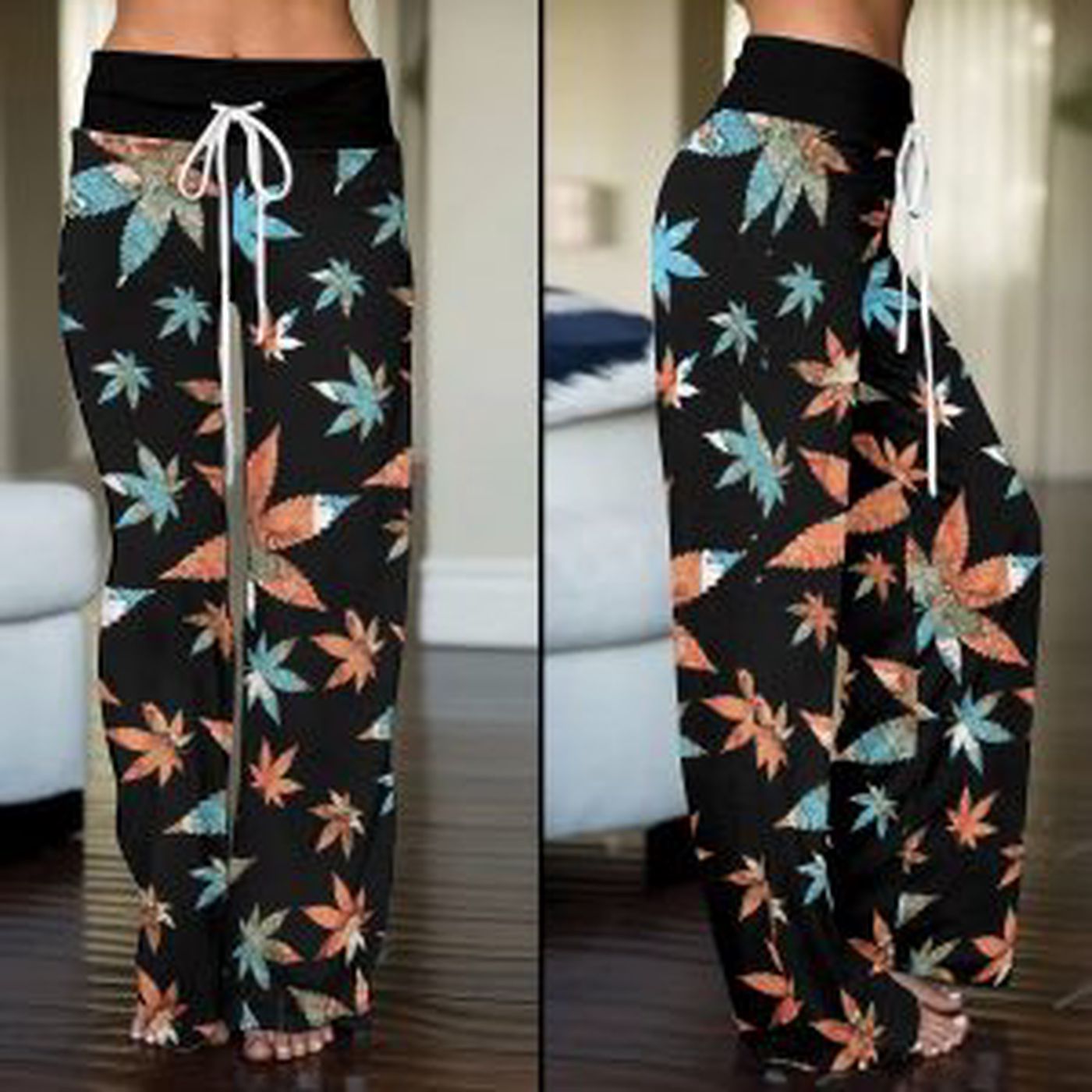 Weed High-Waisted Straight-Leg Trousers  – Gift for Women.1