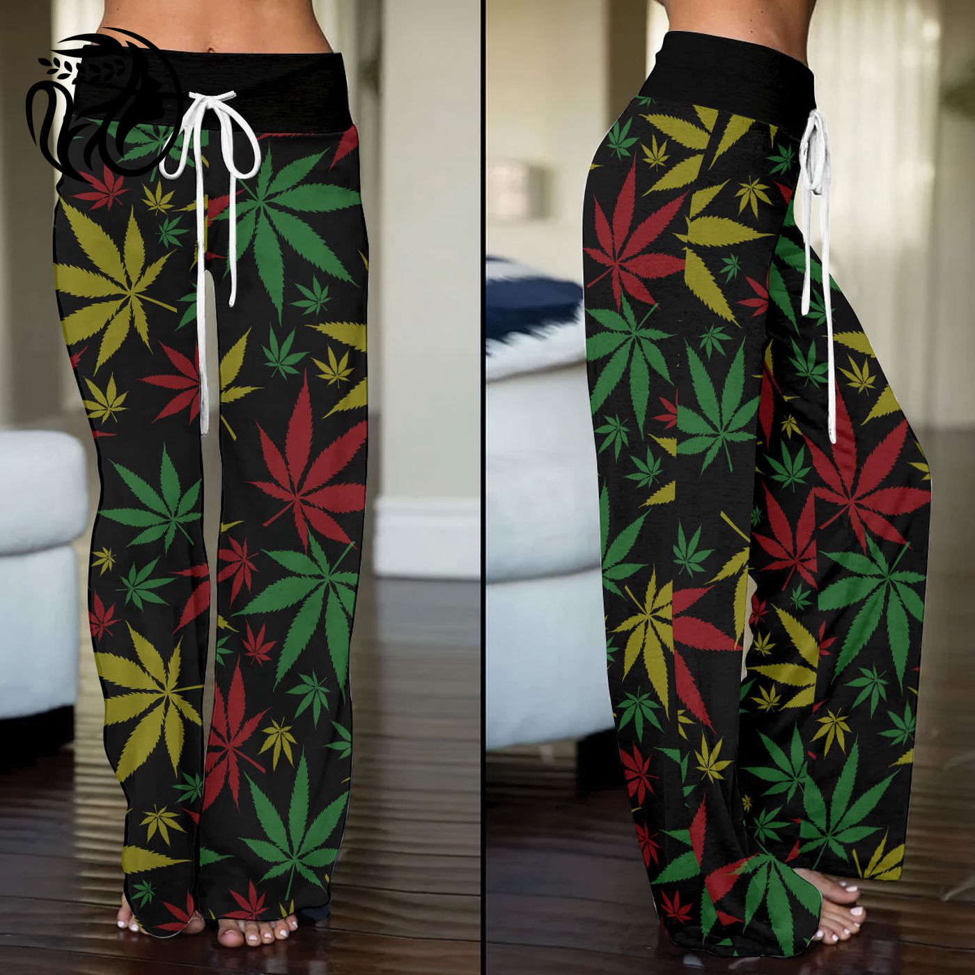 Weed High-Waisted Straight-Leg Trousers  – Gift for Women.1