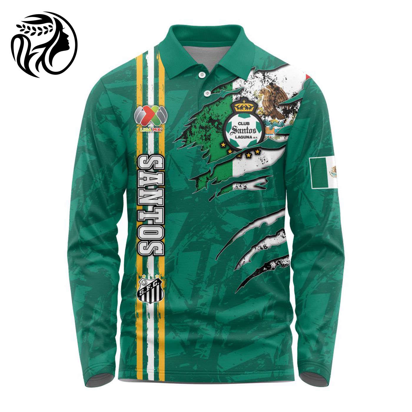 LIGA MX Club Santos Laguna Special Long Sleeve Polo Design Kits ST2401 3d Printed Hoodie 3d Printed Hoodie