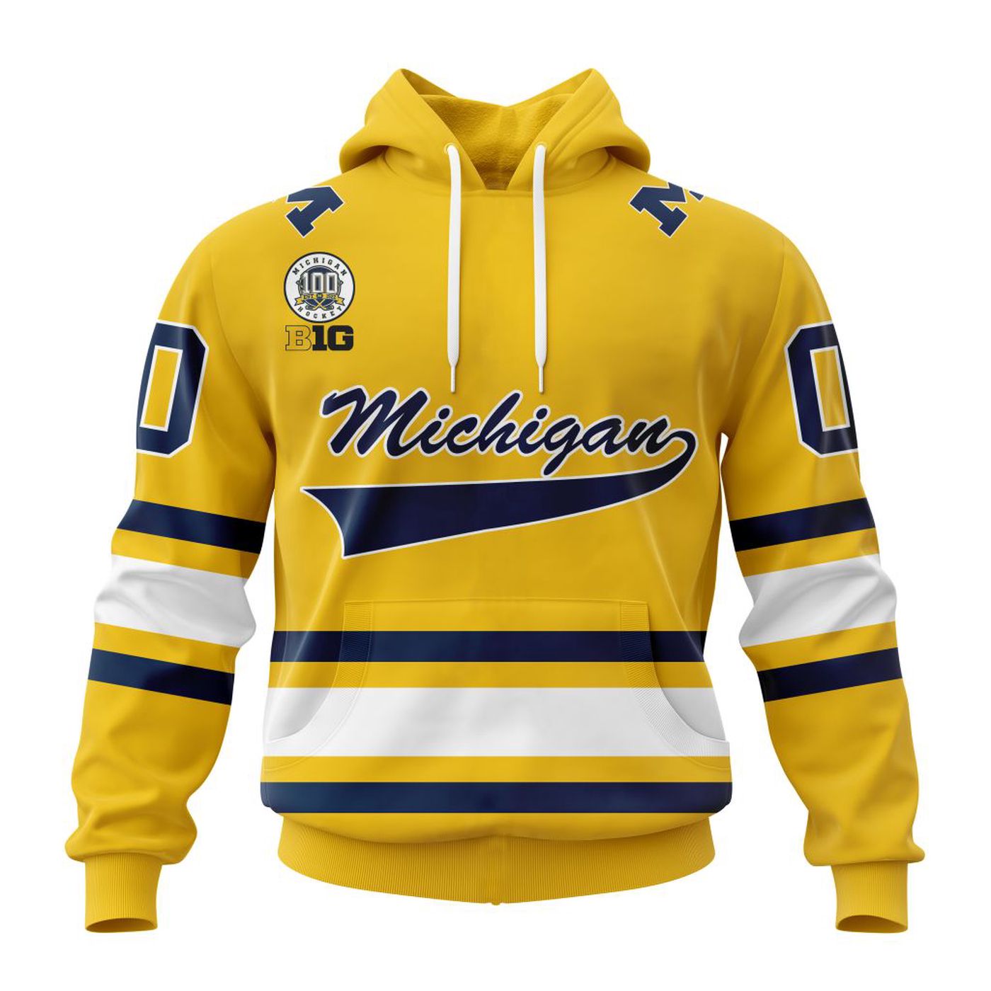 Michigan Wolverines 100th Anniversary Hockey Maize Kits 3d Printed Hoodie 3d Printed Hoodie