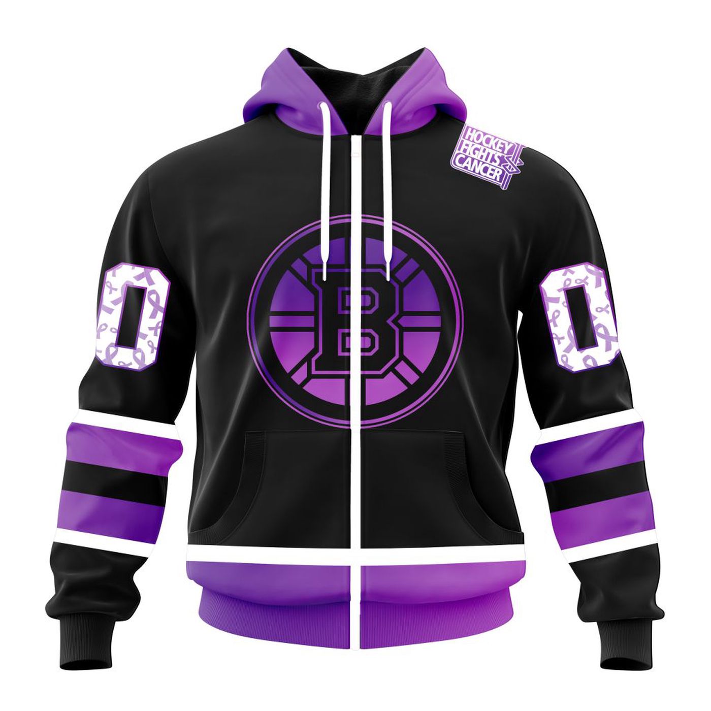 NHL Boston Bruins Special Black Hockey Fights Cancer Kits ST2301 3d Printed Hoodie 3d Printed Hoodie