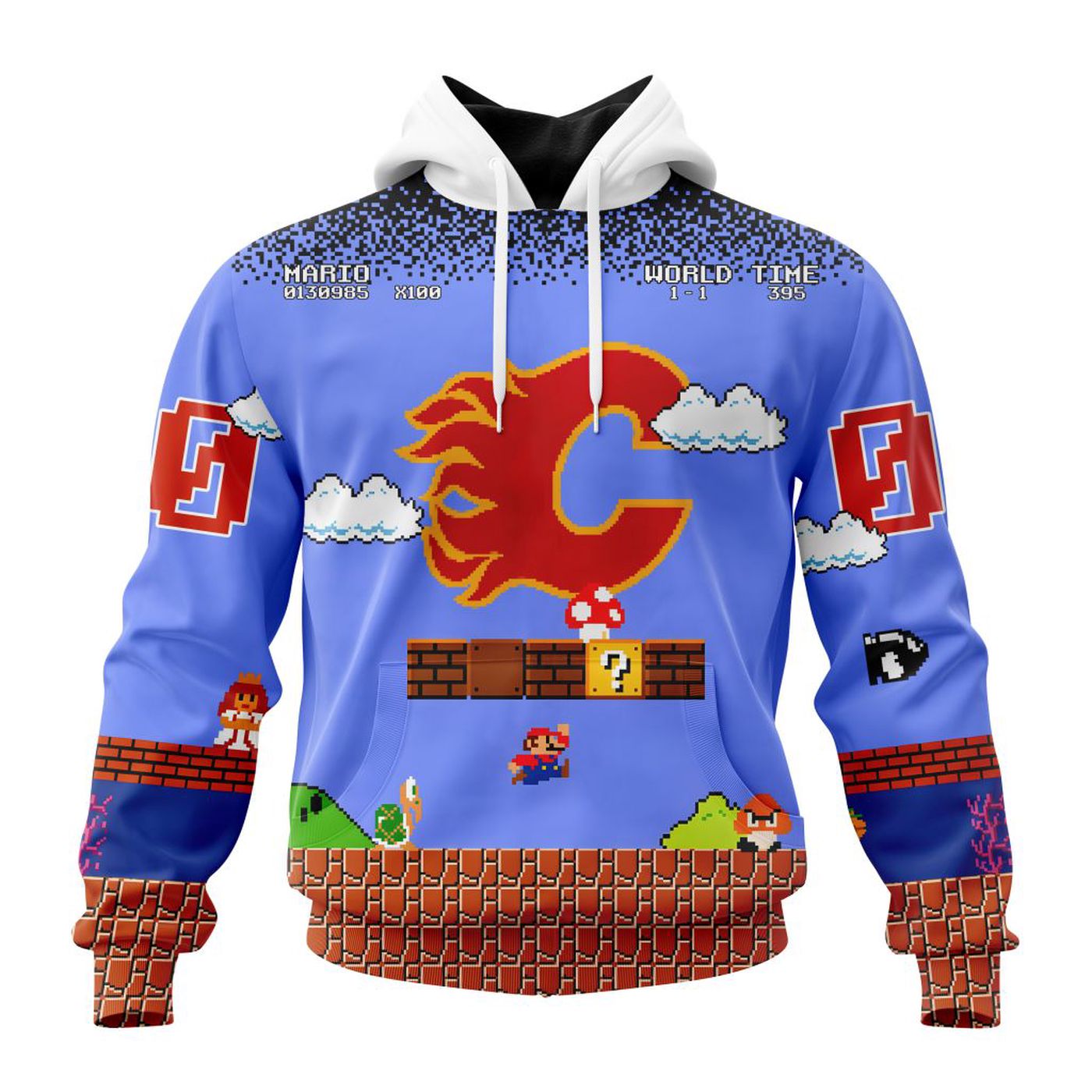 NHL Calgary Flames Special Kits With Super Mario Game Design 3d Printed Hoodie 3d Printed Hoodie