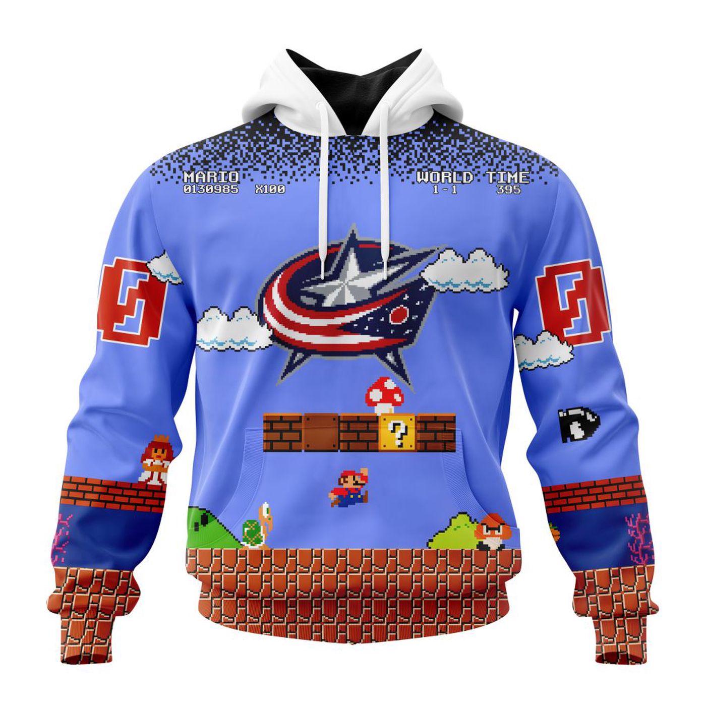 NHL Columbus Blue Jackets Special Kits With Super Mario Game Design 3d Printed Hoodie 3d Printed Hoodie