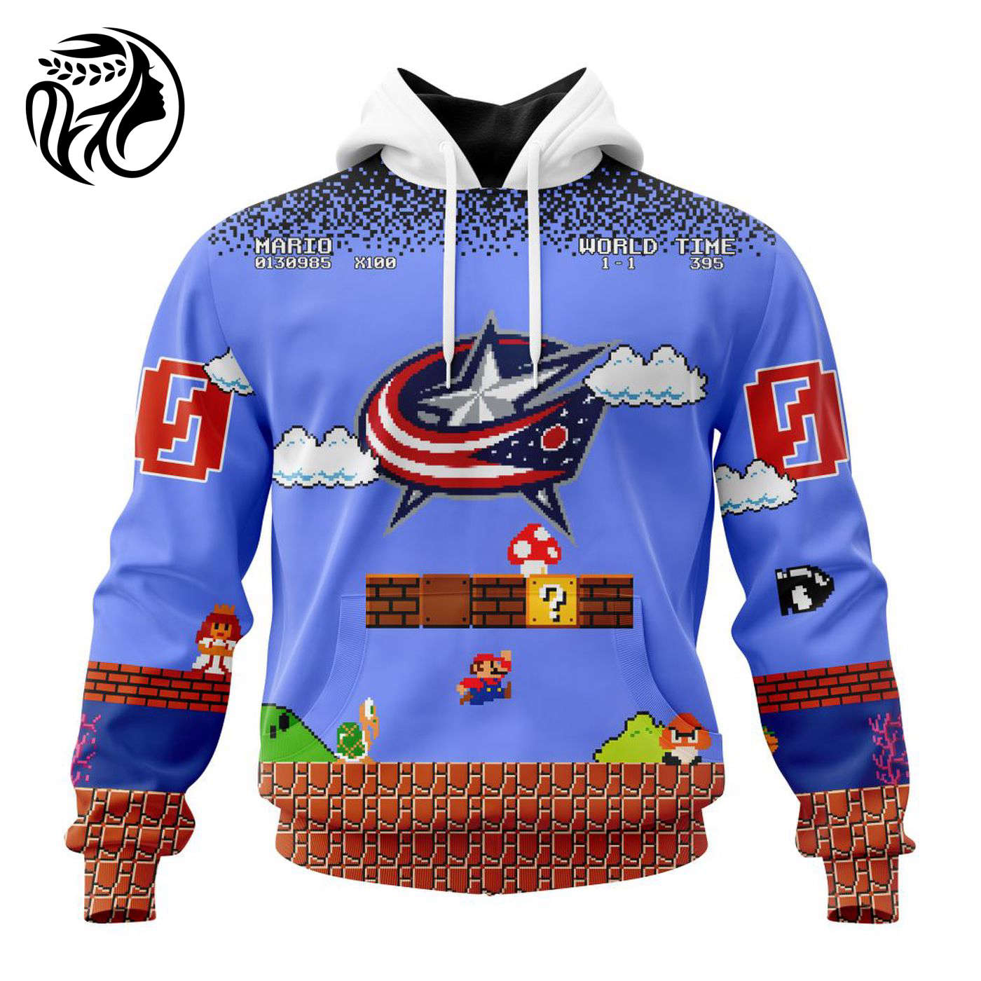 NHL Columbus Blue Jackets Special Kits With Super Mario Game Design 3d Printed Hoodie 3d Printed Hoodie