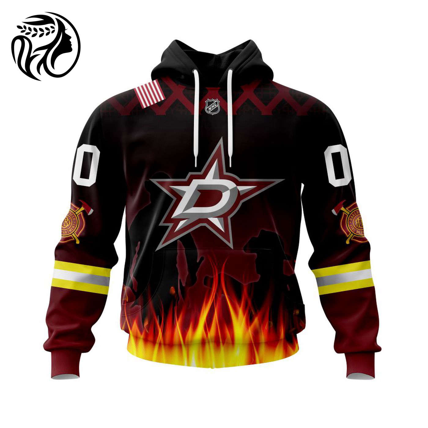NHL Dallas Stars | Specialized Honorr Firefighter As Hero Of The Game With The Flames Pattern Kits V0522 3d Printed Hoodie 3d Printed Hoodie