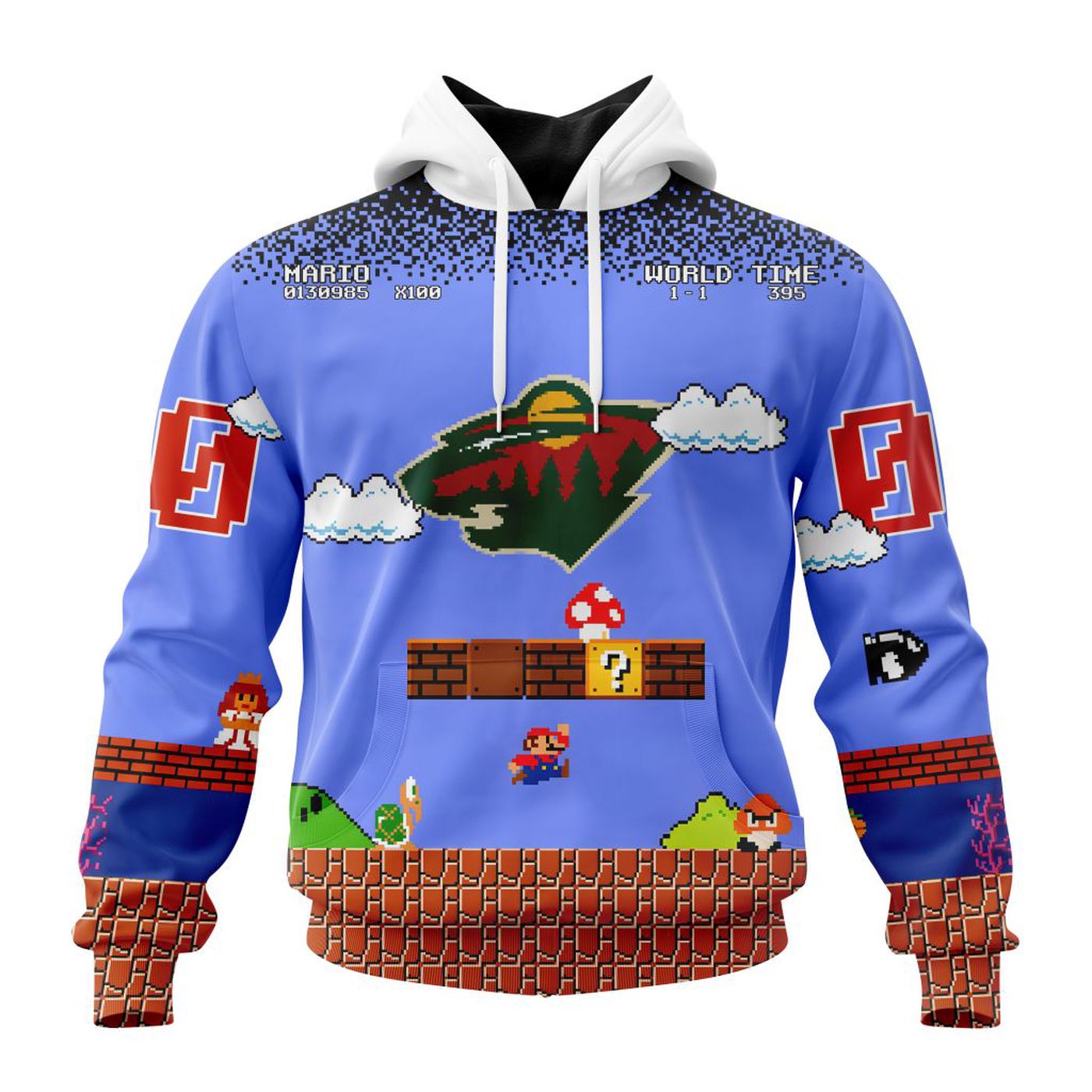 NHL Minnesota Wild Special Kits With Super Mario Game Design 3d Printed Hoodie 3d Printed Hoodie