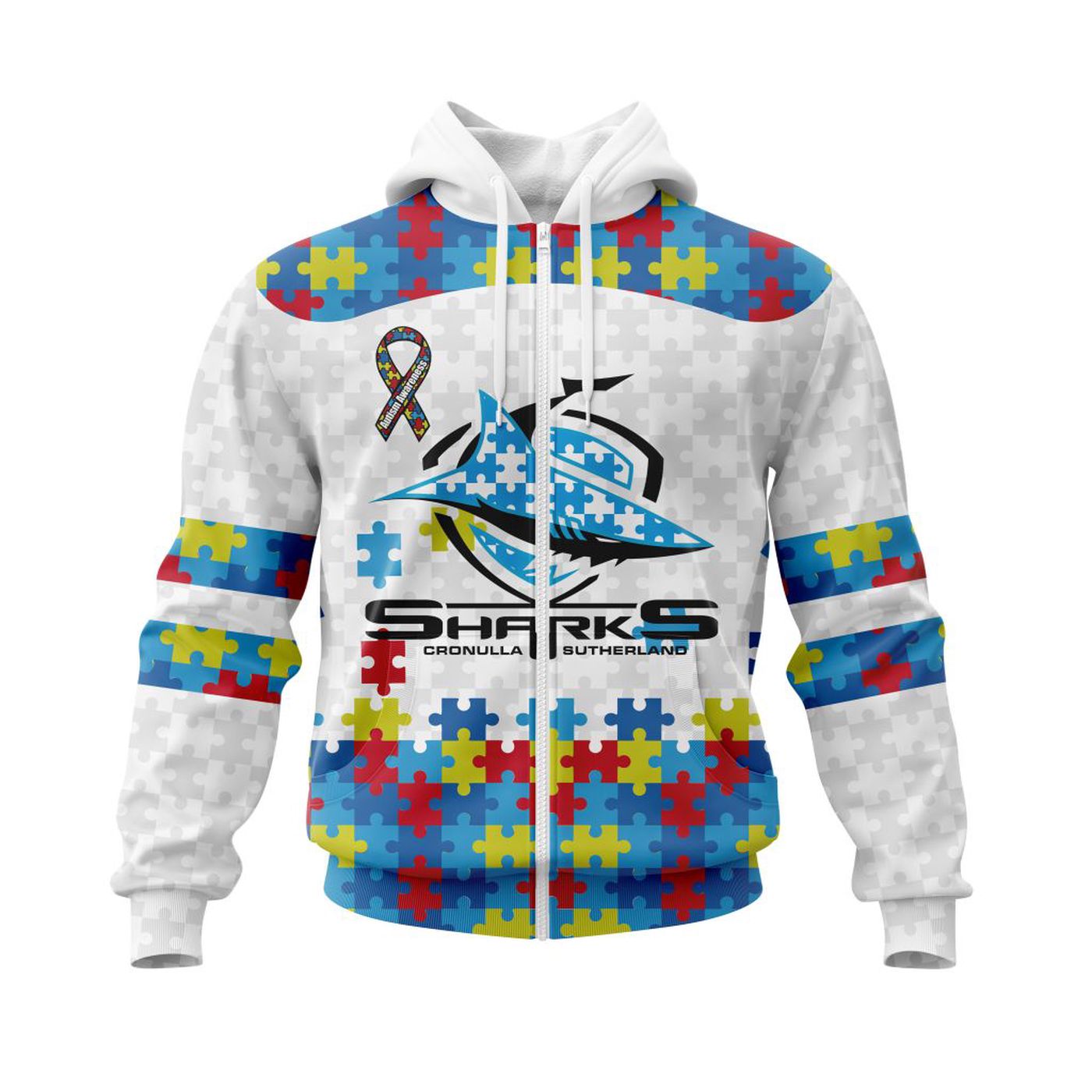 NRL Cronulla-Sutherland Sharks Autism Awareness | Concept Kits 3d Printed Hoodie 3d Printed Hoodie